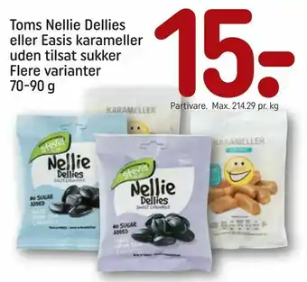 Toms Nellie Dellies eller Easis karameller uden tilsat sukker