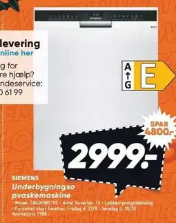 Bilka SIEMENS Underbygningsopvaskemaskine tilbud
