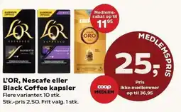 Kvickly L'OR, Nescafe eller Black Coffee kapsler tilbud