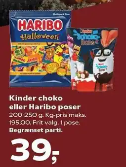 Kvickly Kinder choko eller Haribo poser tilbud
