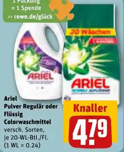 REWE DE ARIEL Pulver Regulär Oder Flüssig tilbud
