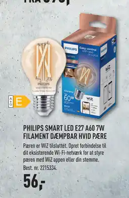 Johannes Fog PHILIPS SMART LED E27 A60 7W FILAMENT DÆMPBAR HVID PÆRE tilbud