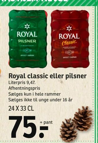 SPAR Royal classic eller pilsner tilbud