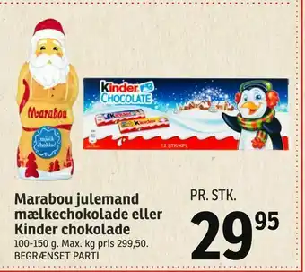 SPAR Marabou julemand mælkechokolade eller Kinder chokolade tilbud