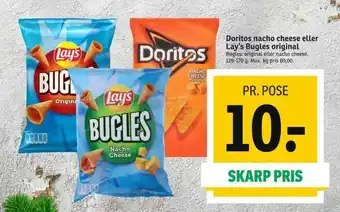 SPAR Doritos nacho cheese eller Lay's Bugles original tilbud