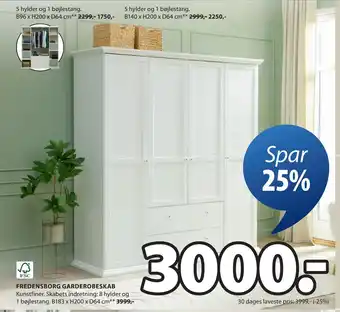 JYSK FREDENSBORG GARDEROBESKAB tilbud