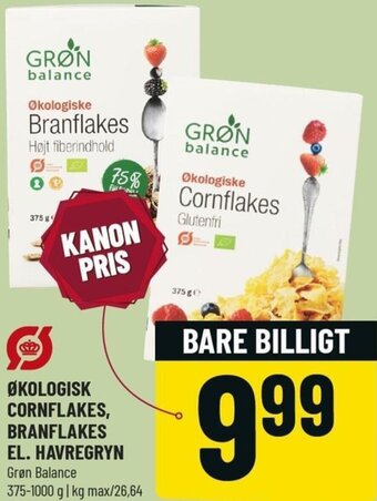 Løvbjerg Økologisk Cornflakes,Branflakes El.Havregryn 375-1000 g tilbud