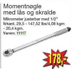 Momentnøgle med lås og skralde