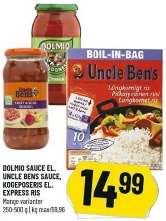 Løvbjerg Dolmio Sauce El. Uncle Bens Sauce Kogeposeries El.Express Ris 250-500 g tilbud