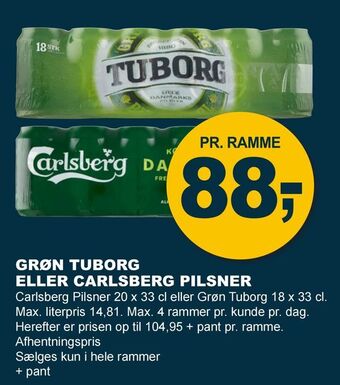 Let-Køb Grøn tuborg eller carlsberg pilsner tilbud