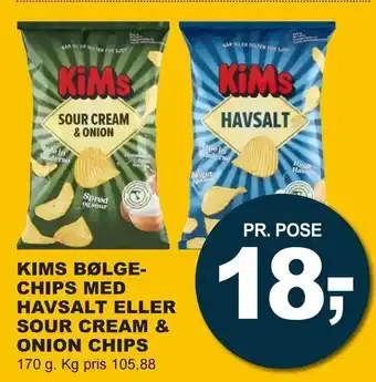 Let-Køb Kims bølgechips med havsalt eller sour cream & onion chips tilbud