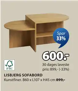 JYSK LISBJERG SOFABORD tilbud