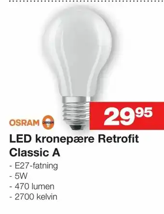 Bauhaus LED kronepære Retrofit Classic A tilbud