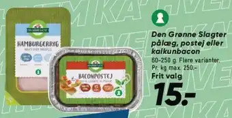 Bilka Den Grønne Slagter pålæg, postej eller kalkunbacon tilbud