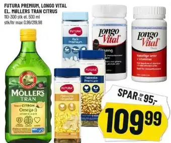 Løvbjerg Futura Premium,Long Vital El.Møllers Tran Citrus 110-300 Stk tilbud