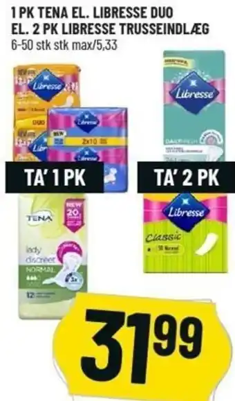 Løvbjerg 1 Pk Tena El. Libresse Duo El. 2 Pk Libresse Trusseindlæg 6-50 Stk tilbud