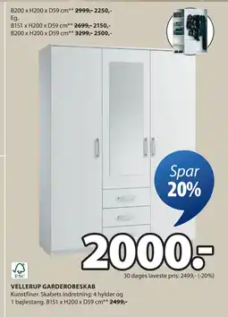 JYSK VELLERUP GARDEROBESKAB tilbud