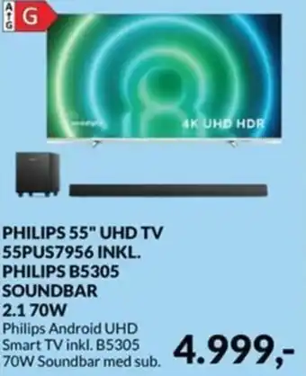 Philips 55" UHD TV 55PUS7956 Inkl. Philips B5305 Soundbar 2.1 70W