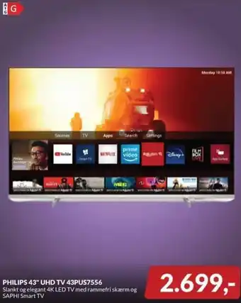 Wupti Philips 43" UHD TV 43PUS7556 tilbud