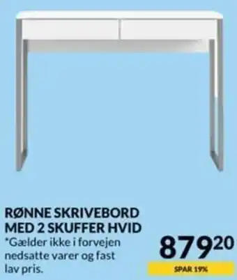 Rønne Skrivebord MED 2 Skuffer Hvid