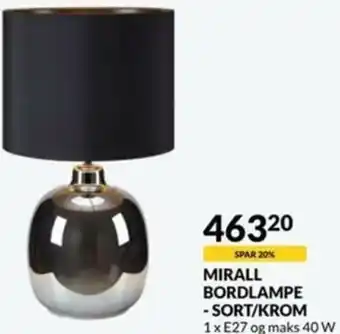 Mirall Bordlampe -Sort/Krom