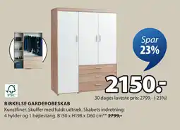JYSK BIRKELSE GARDEROBESKAB tilbud