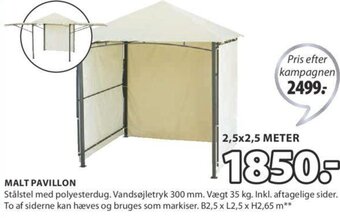 JYSK Malt Pavillon 2, 5x2,5 Meter tilbud