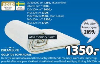JYSK Dreamzone Gold T70 Topmadras tilbud