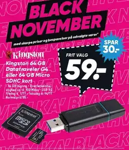 Bilka Kingston 64 GB Datatraveler G4 eller 64 GB Micro SDHC kort tilbud