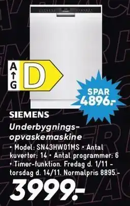 Bilka Siemens Underbygningsopvaskemaskine tilbud