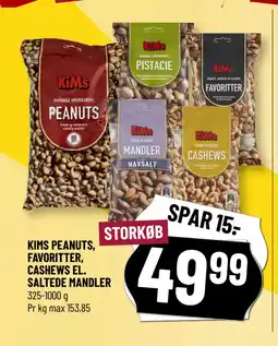Løvbjerg KIMS PEANUTS, FAVORITTER, CASHEWS EL. SALTEDE MANDLER tilbud