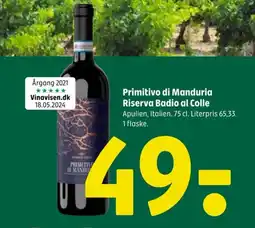 Coop 365 Primitivo di Manduria Riserva Badio al Colle tilbud