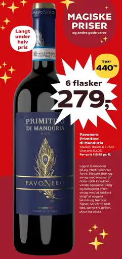 Kvickly Pavonero Primitivo di Manduria tilbud