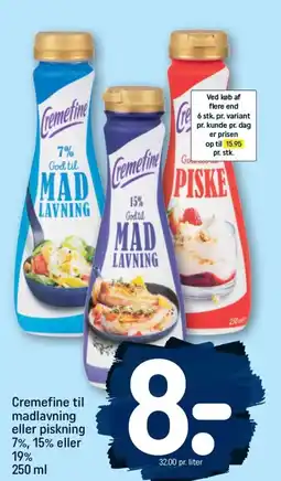 REMA 1000 Cremefine til madlavning eller piskning 7%, 15% eller 19% tilbud