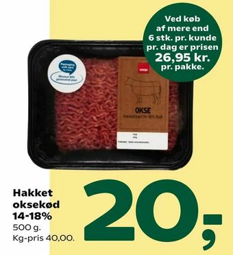 Coop 365 Hakket oksekød 14-18% tilbud