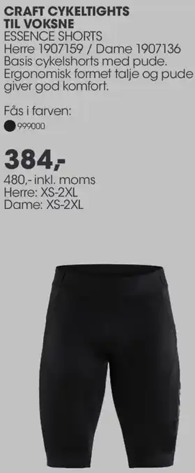 Sportigan Craft Cykeltights Til Voksne 480 Inkl.Moms tilbud