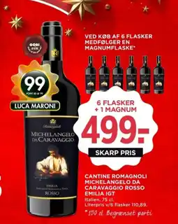 MENY CANTINE ROMAGNOLI MICHELANGELO DA CARAVAGGIO ROSSO EMILIA IGT tilbud