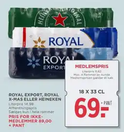 MENY ROYAL export, royal x-mas eller heineken tilbud