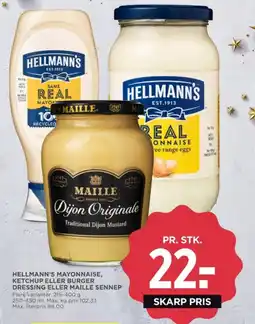 MENY HELLMANN'S mayonnaise, ketchup eller burger dressing eller maille sennep tilbud