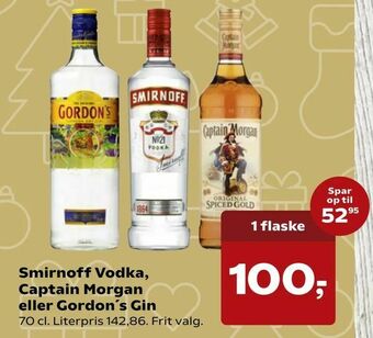 Dagli'Brugsen Smirnoff Vodka, Captain Morgan eller Gordon's Gin tilbud