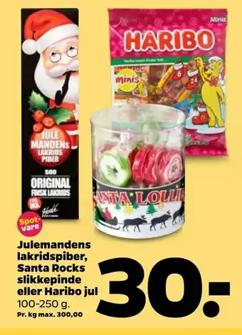 Netto Julemandens lakridspiber, Santa Rocks slikkepinde eller Haribo jul tilbud