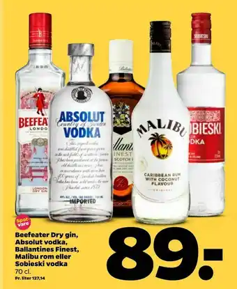 Netto Beefeater Dry gin, Absolut vodka, Ballantines Finest, Malibu rom eller Sobieski vodka tilbud