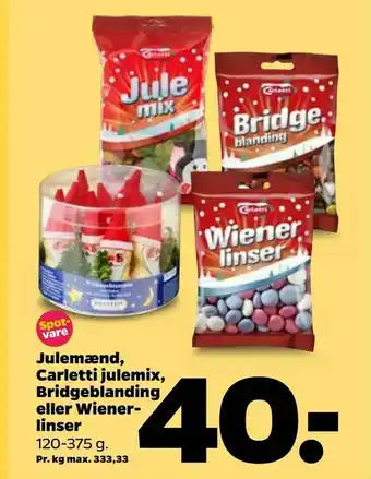 Netto Julemænd, Carletti julemix, Bridgeblanding eller Wiener linser tilbud