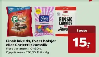 Finsk lakrids, Evers bolsjer eller Carletti skumslik