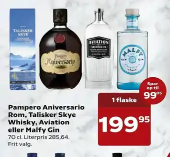 Kvickly Pampero Aniversario Rom, Talisker Skye Whisky, Aviation eller Malfy Gin tilbud