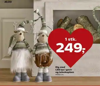 Kvickly Elg med LED lys i gevir og teleskopben tilbud