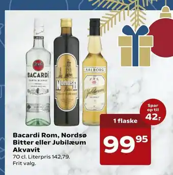 Kvickly Bacardi Rom, Nordsø Bitter eller Jubilæum Akvavit tilbud