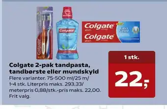 Kvickly Colgate 2-pak tandpasta, tandbørste eller mundskyld tilbud