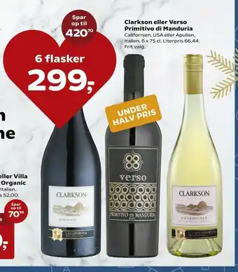 Kvickly Clarkson eller Verso Primitivo di Manduria tilbud