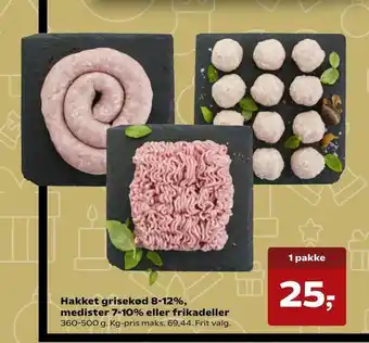 Kvickly Hakket grisekød 8-12%, medister 7-10% eller frikadeller tilbud